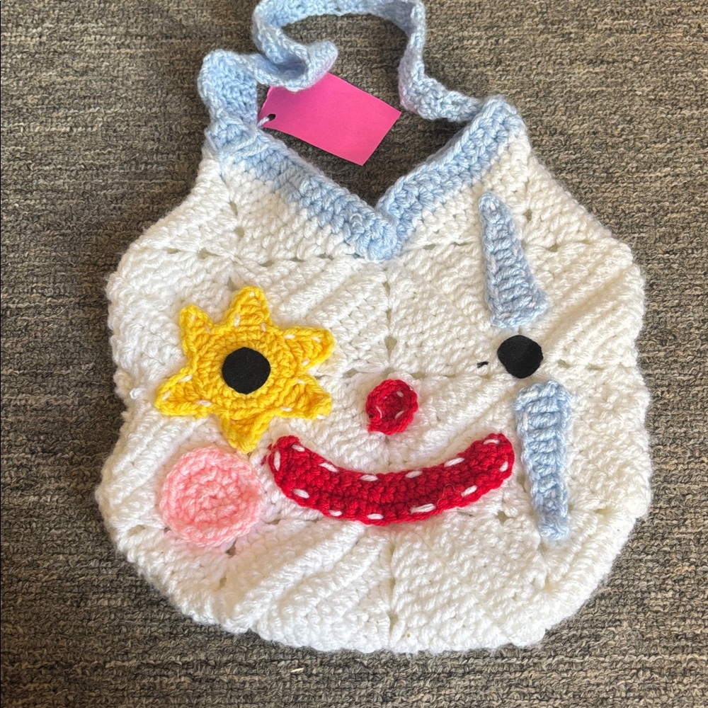 Handmade Crochet Kids Bag - White with Blue and Red Accents